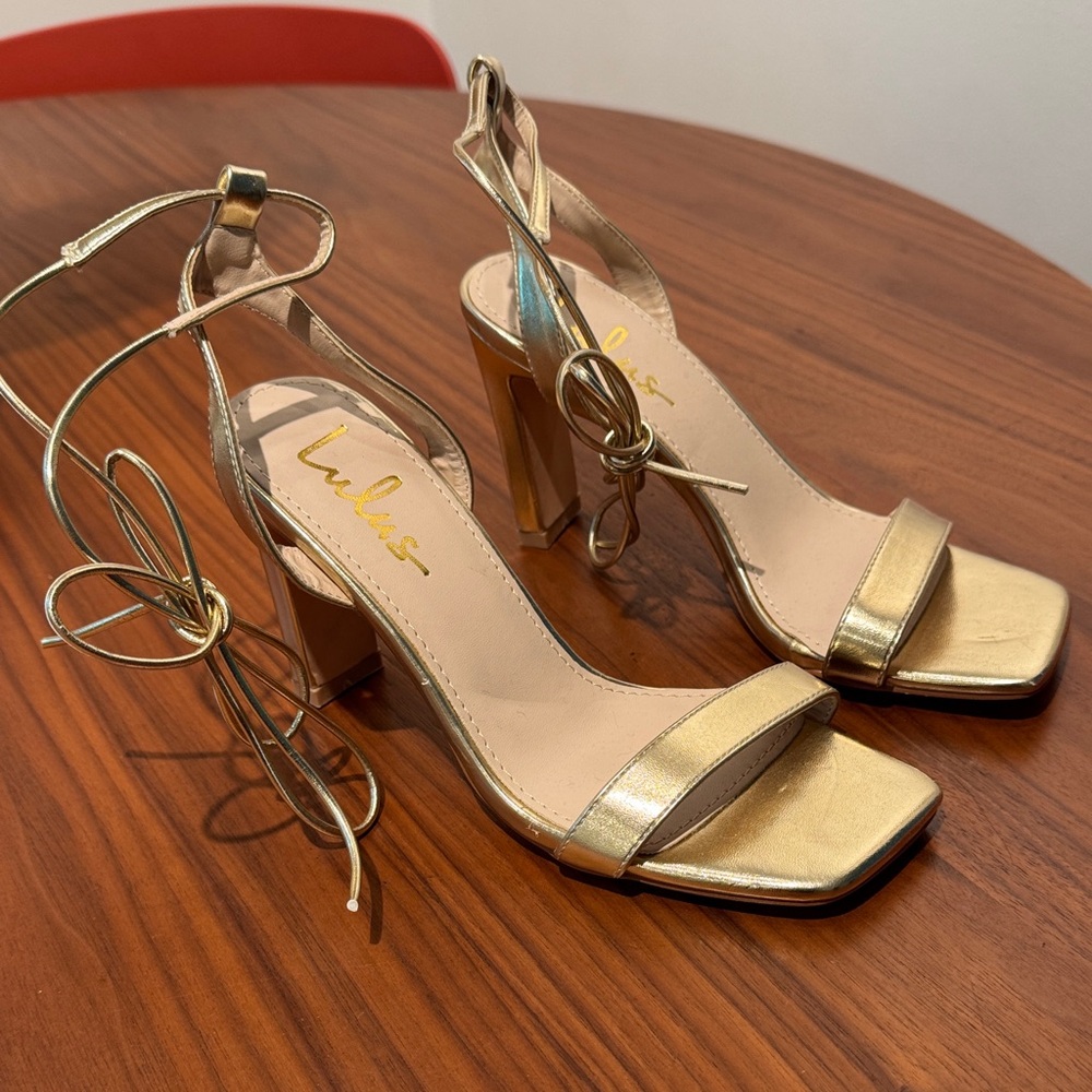 Lulu's Metallic Gold Strappy Heels